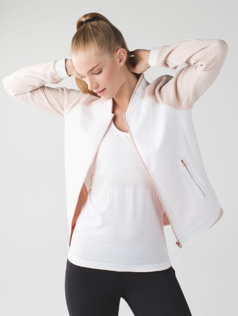 lululemon Var City Bomber  Blush & White Bomber Jacket In White / Butter Pink